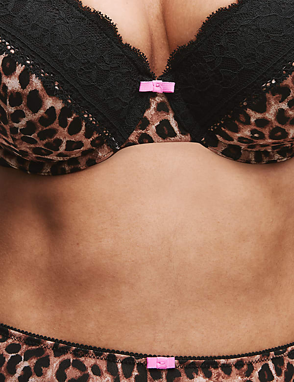 Printed Lace Trim Wired Full Cup Bra A-E - SI