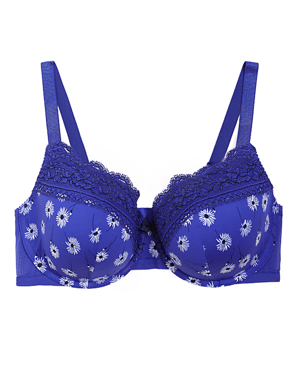 Printed Lace Trim Wired Full Cup Bra