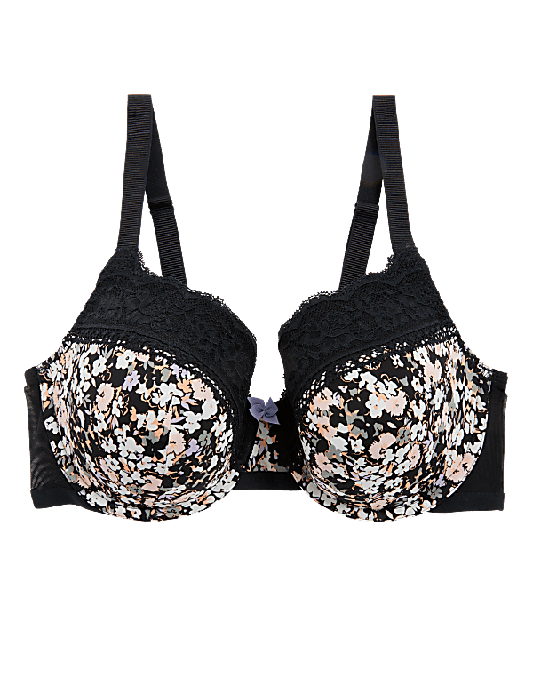 Printed Lace Trim Wired Full Cup Bra