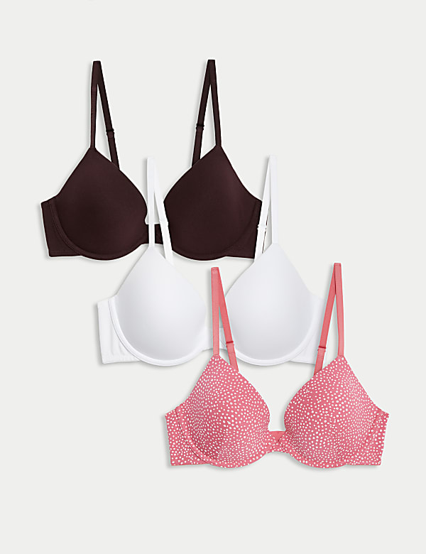 3pk Cotton Wired Plunge T-Shirt Bras A-E - LV