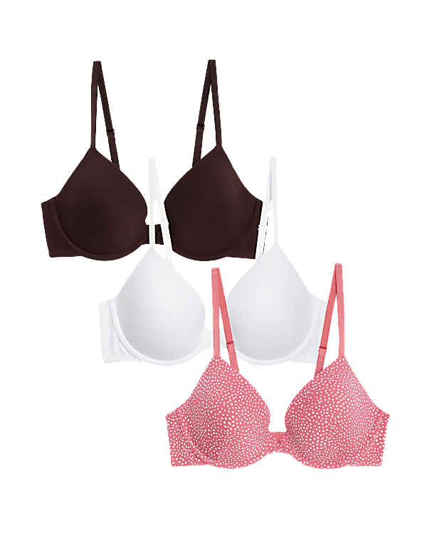 3pk Cotton Wired Plunge T-Shirt Bras A-E