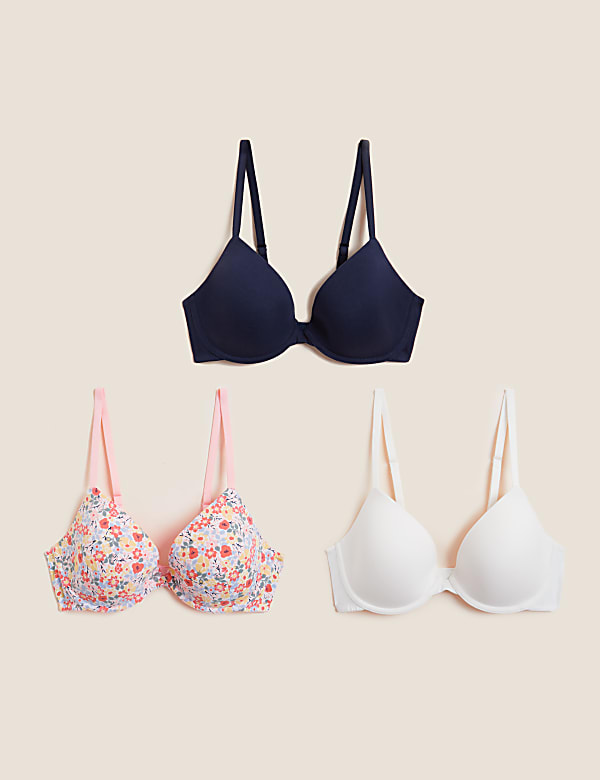 3pk Cotton Wired Plunge T-Shirt Bras A-E
