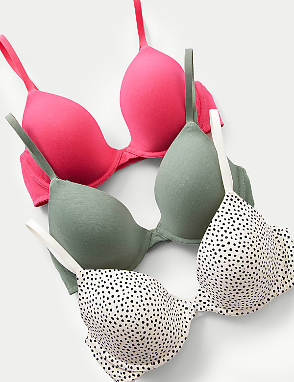 3pk Cotton Wired Plunge T-Shirt Bras A-E