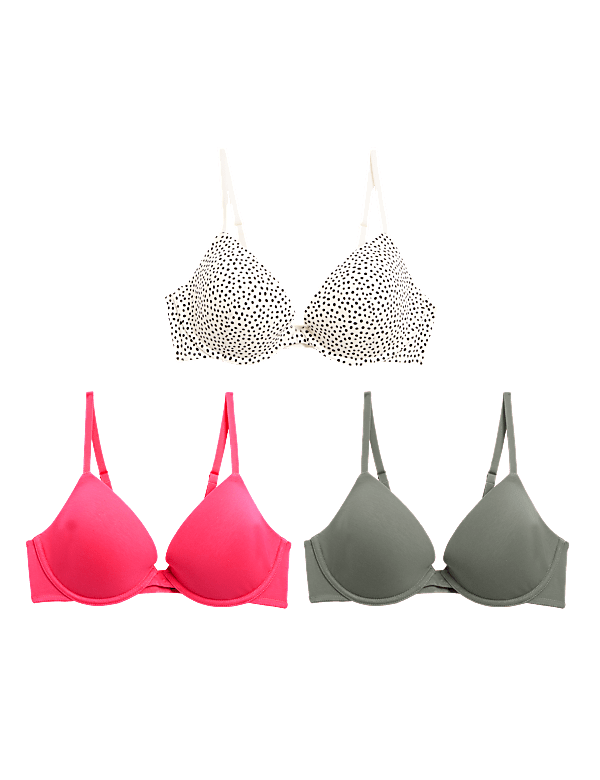 3pk Cotton Wired Plunge T-Shirt Bras A-E