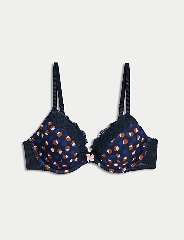 Printed Lace Trim Wired Plunge Bra A-E - IS