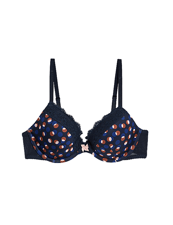 Printed Lace Trim Wired Plunge Bra A-E