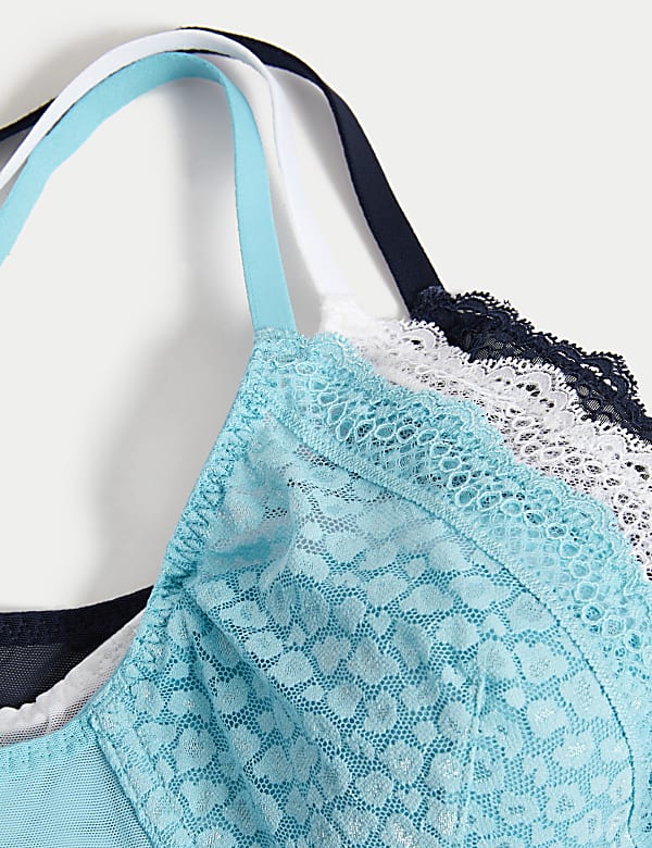 3pk Lace Trim Wired Plunge Bras A-E