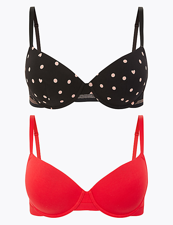 2pk Cotton Underwired Balcony Bras A-E