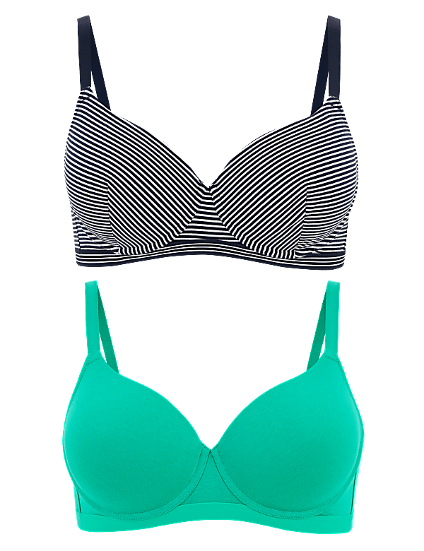 2pk Striped Padded T-Shirt Bras A-E