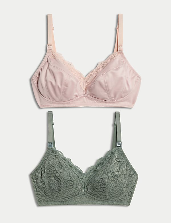 2pk Lace & Mesh Nursing Bras B-H - GR