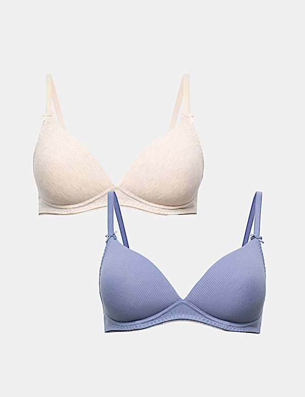 2 Pack Rib Non Wired Plunge Bras (A-E)