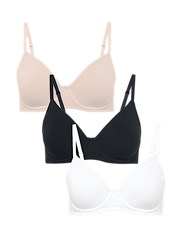 3 Pack Cotton Rich Wired Full Cup Bras (A-E)