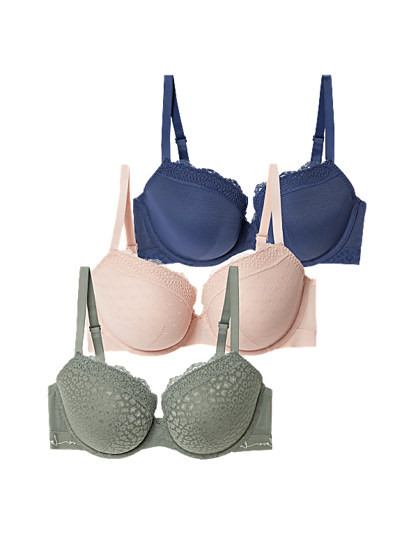 3pk Lace & Mesh Wired Balcony Bras
