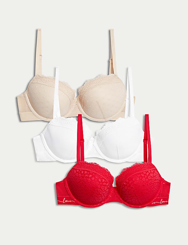 3pk Lace & Mesh Wired Balcony Bras