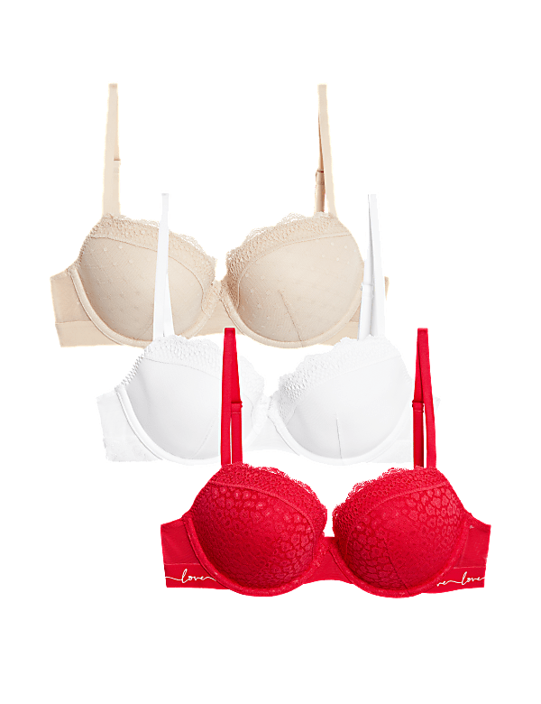 3pk Lace & Mesh Wired Balcony Bras