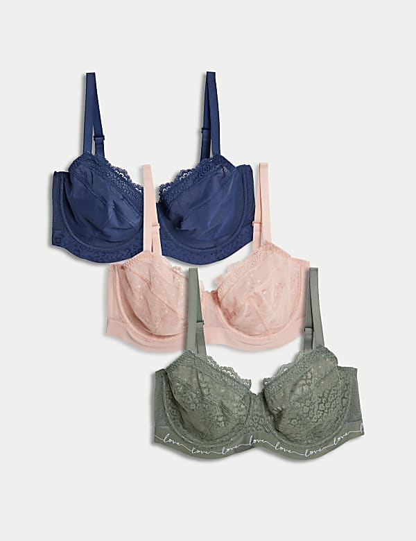 3pk Lace & Mesh Wired Balcony Bras A-E