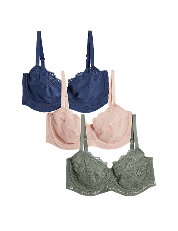3pk Lace & Mesh Wired Balcony Bras A-E