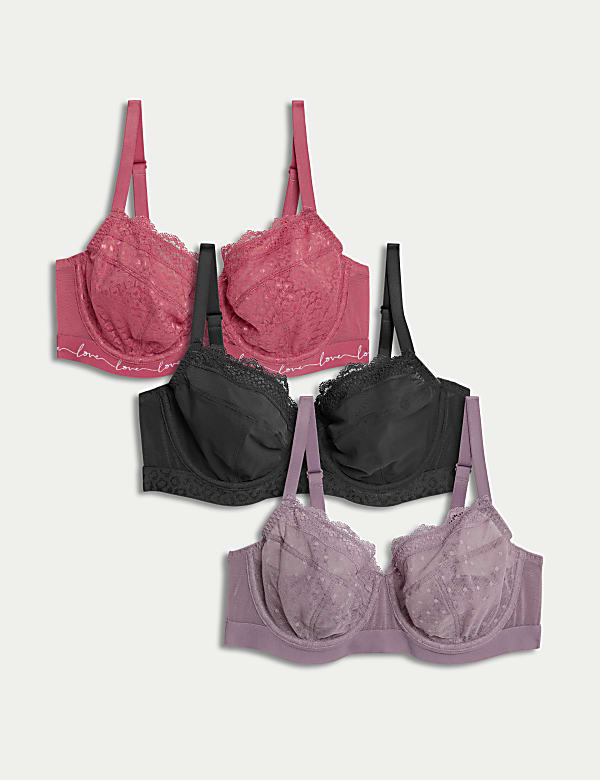 3pk Lace & Mesh Wired Balcony Bras A-E - GR