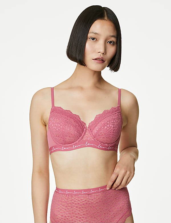 3pk Lace & Mesh Wired Balcony Bras A-E - GR