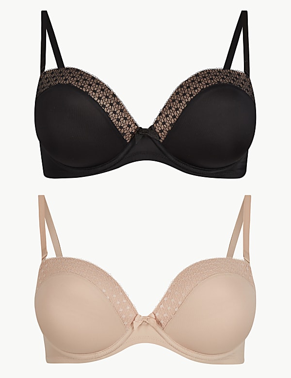2 Pack Padded Push-up Plunge Strapless Bras A-E