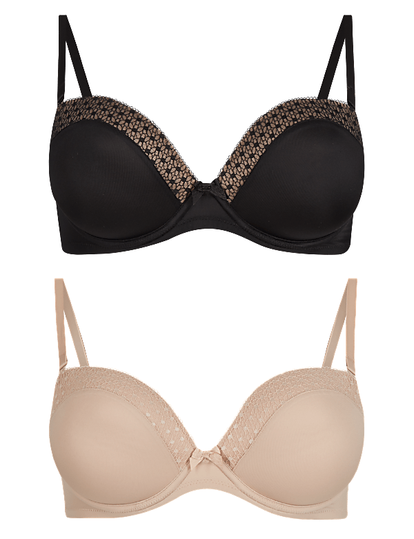 2 Pack Padded Push-up Plunge Strapless Bras A-E