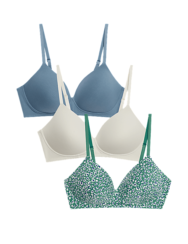 3pk Cotton Non Wired Full Cup T-Shirt Bra A-E