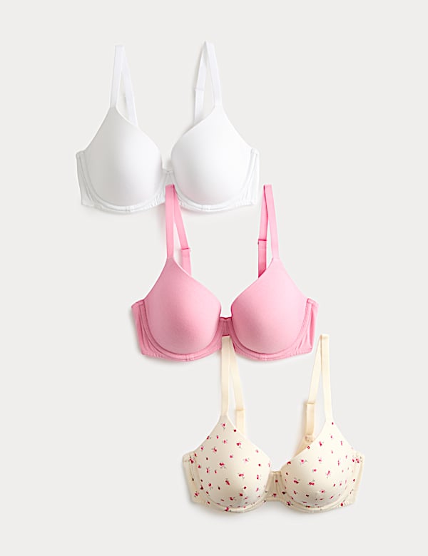 3pk Cotton Non Wired Full Cup T-Shirt Bra A-E