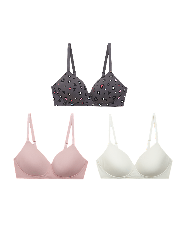 3pk Cotton Non Wired Full Cup T-Shirt Bra A-E