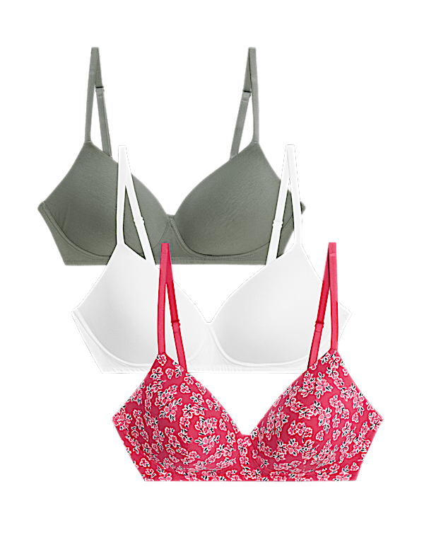 3pk Cotton Rich Non Wired T-Shirt Bras (A-E)