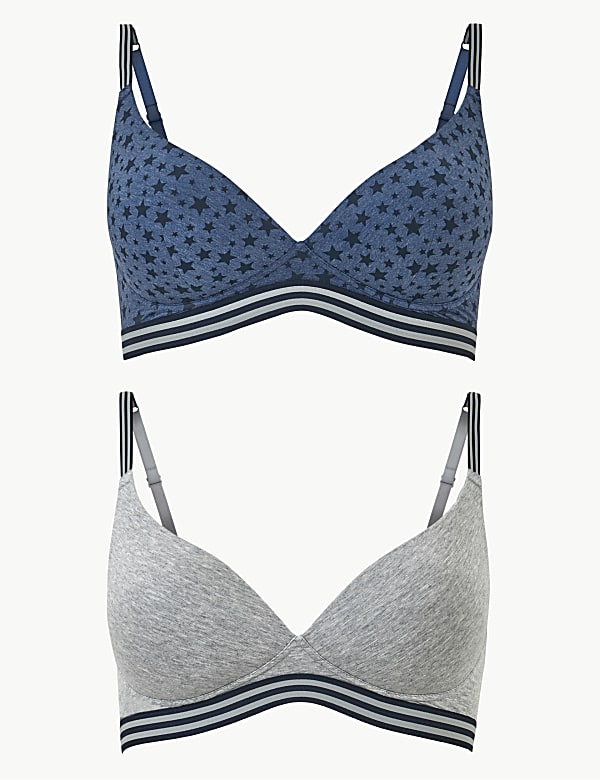 2 Pack Printed Marl Full Cup Plunge Bra A-DD