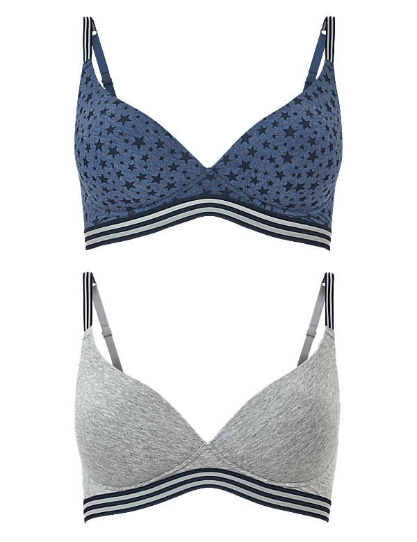 2 Pack Printed Marl Full Cup Plunge Bra A-DD