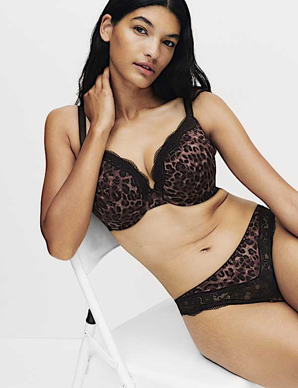 Jasmine Lace Printed Wired Plunge Bra (F+) - JP