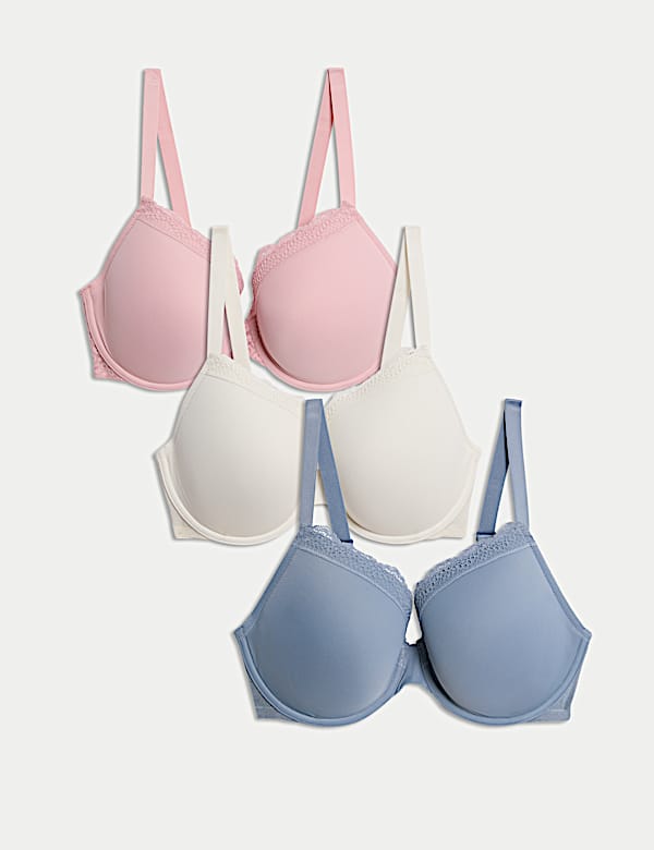 3pk Lace Trim Wired Extra Support Bras F-H - CA