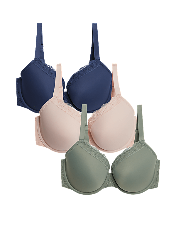 3pk Padded Wired Plunge Bras F-H