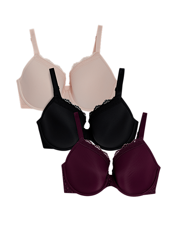 3pk Padded Wired Plunge Bras F-H