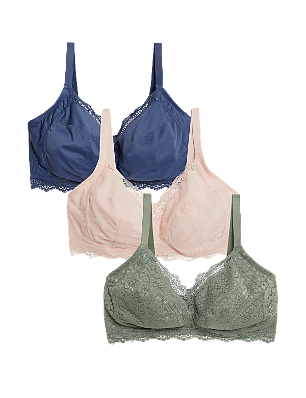 3pk Lace Trim Non Wired Bralettes F-H