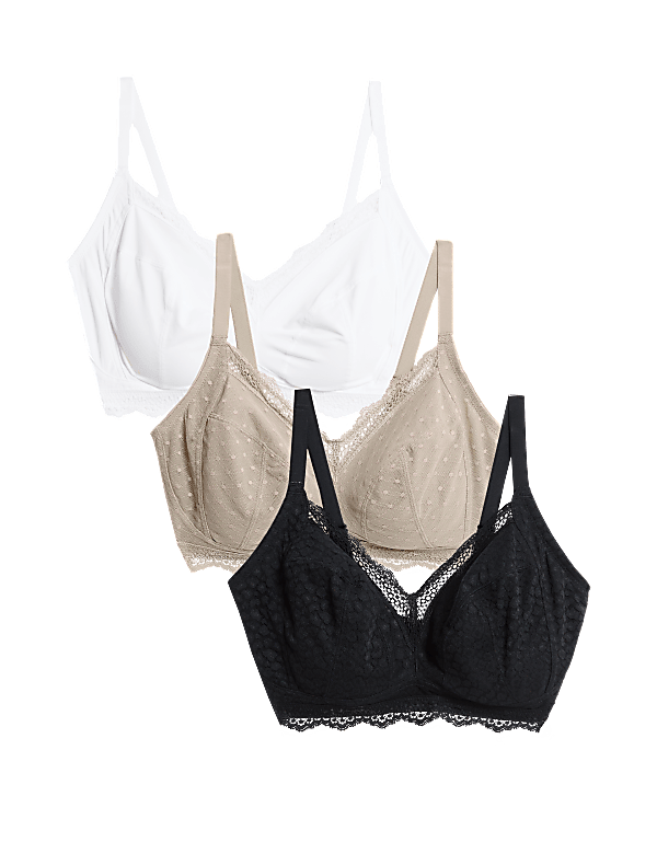 3pk Lace Trim Non Wired Bralettes F-H