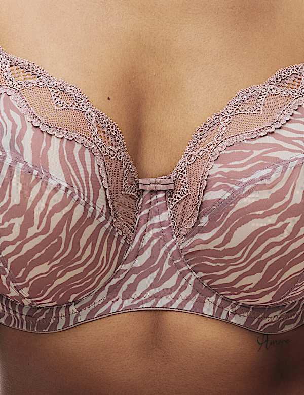 Printed Mesh Wired Extra Support Bra (F+) - BG