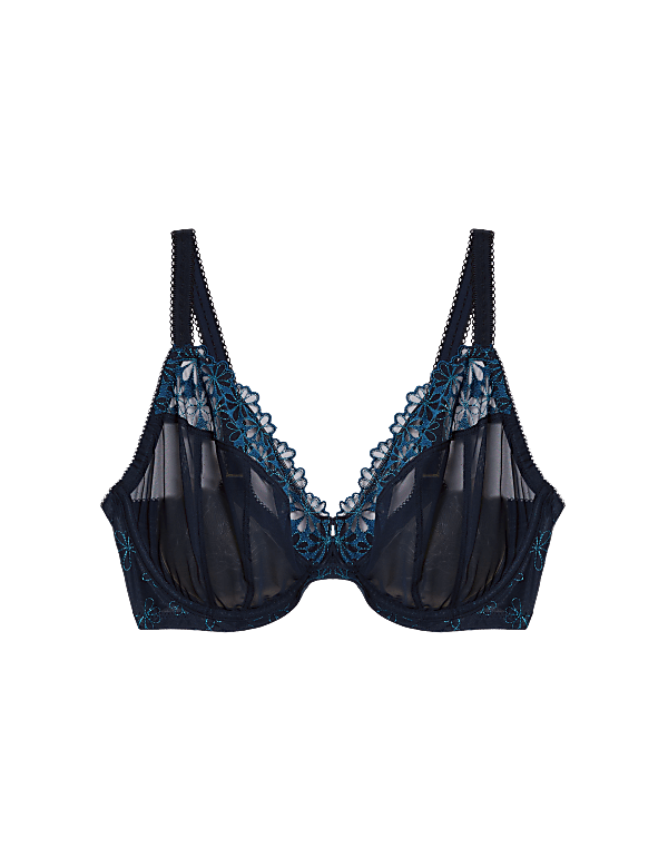 Daisy Embroidery Wired Plunge Bra F-H