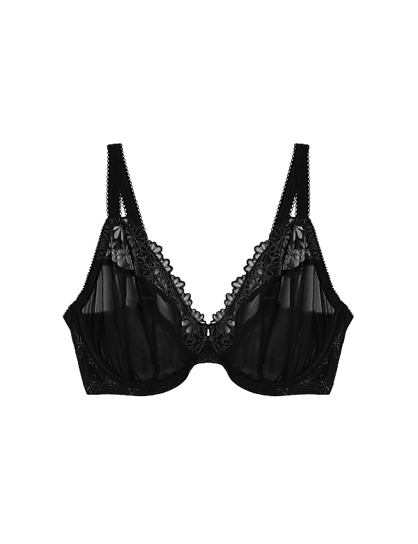 Daisy Embroidery Wired Plunge Bra F-H