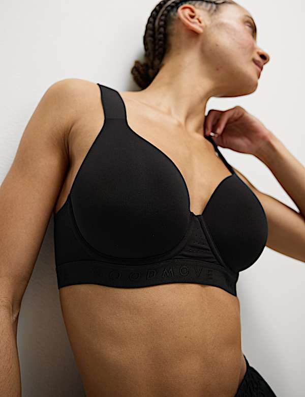 Medium Support Sports Hybrid T Shirt Bra A E BLACK Bras M S UA