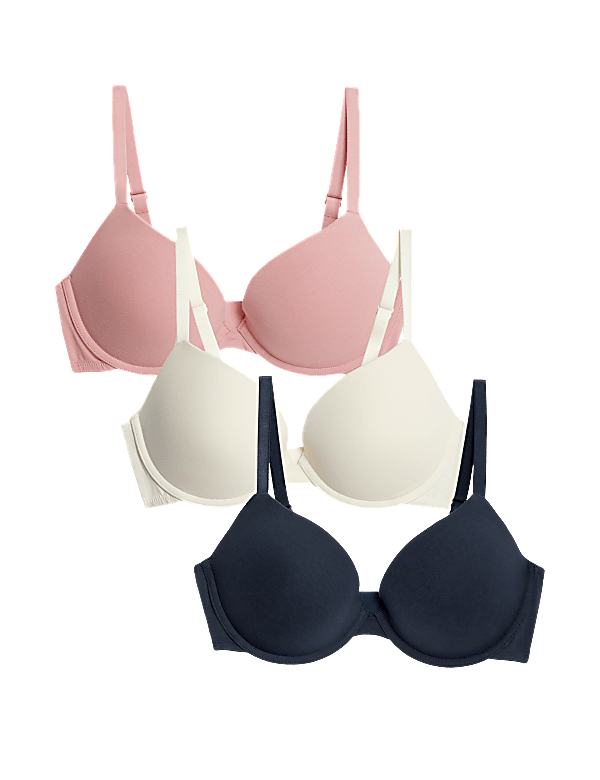 3pk Cotton Wired Push-Up Bras A-E