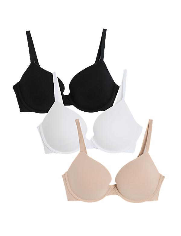 3pk Cotton Wired Push-Up Bras A-E