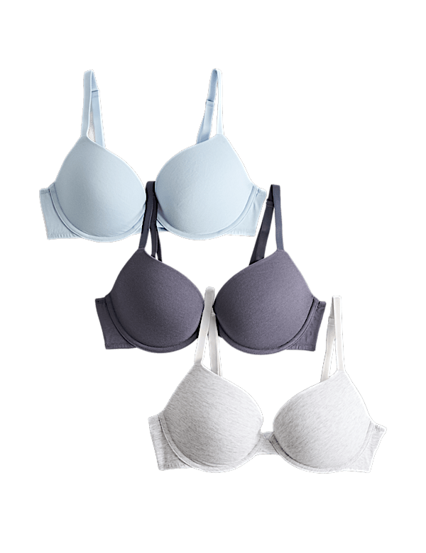 3pk Cotton Wired Push-Up Bras A-E