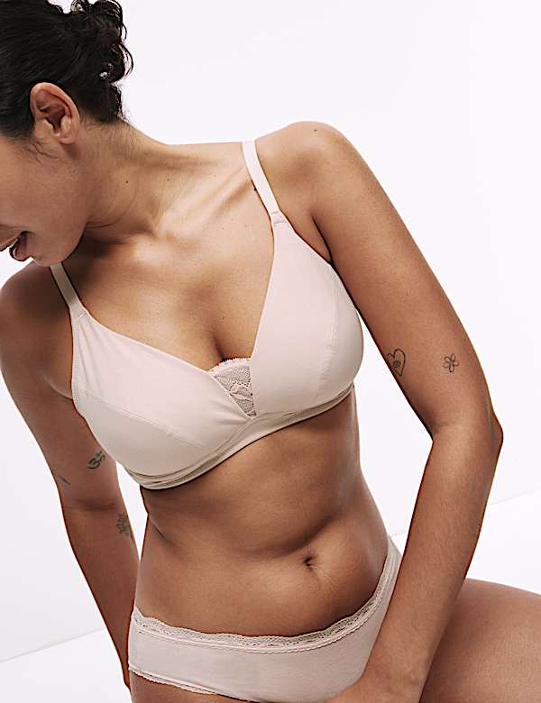 3pk Cotton & Lace Non Wired Full Cup Bras A-E - US