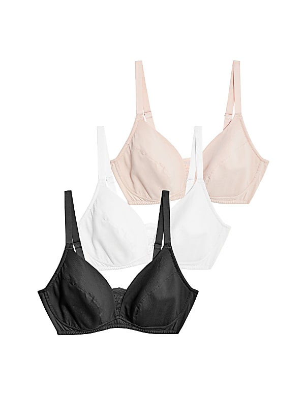 3pk Cotton & Lace Non Wired Full Cup Bras A-E