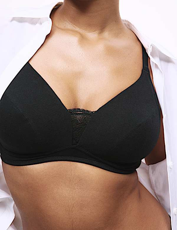 3pk Cotton & Lace Non Wired Full Cup Bras A-E - GR