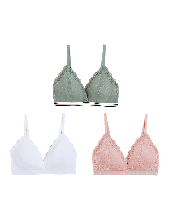 3pk Lace Trim Non Wired Bralettes