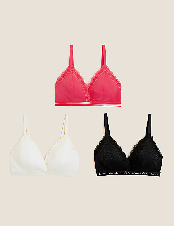 3pk Lace Trim Non Wired Bralettes