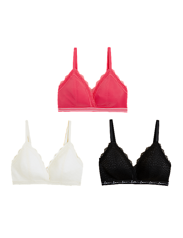 3pk Lace Trim Non Wired Bralettes